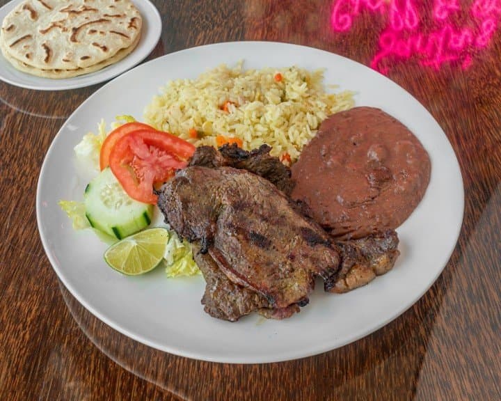 Grill Beef: Grilled beef with sides.